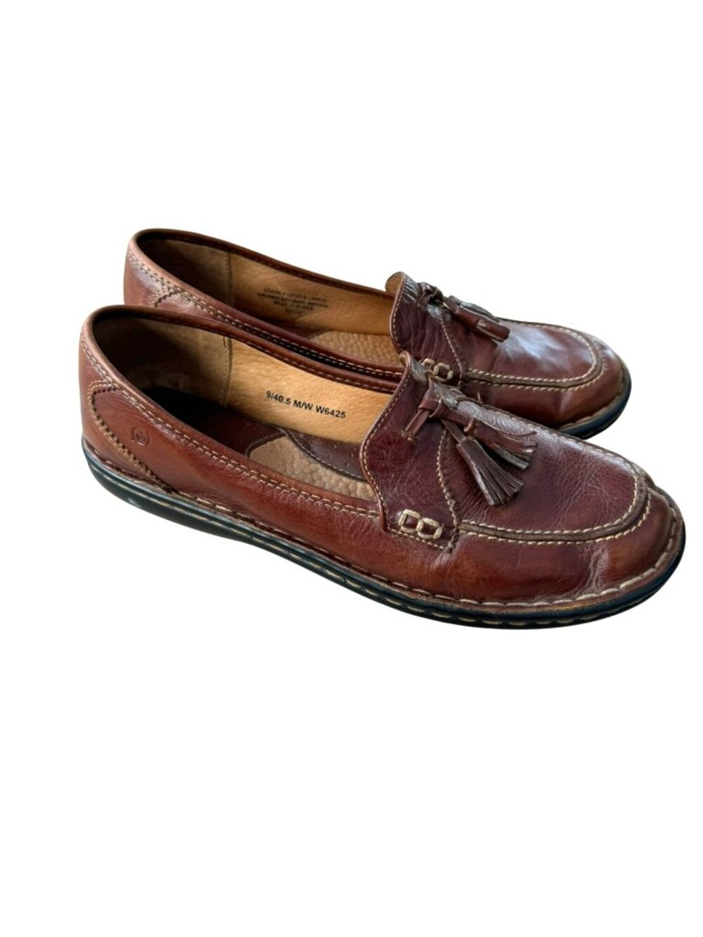 Born Congac Leather Tassel Loafers 9 Money Preppy Cushioned Comfort Slip On Shoe
